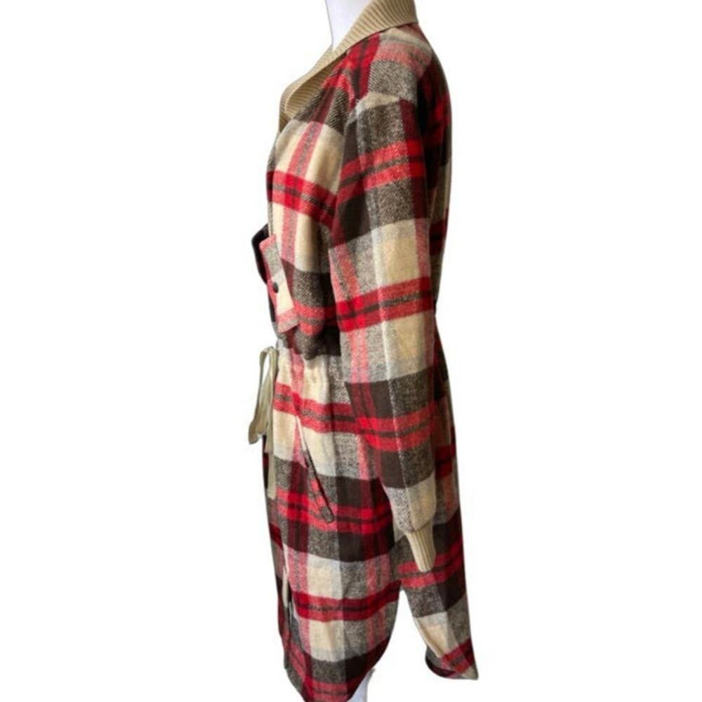 Davi & Dani Red Plaid Button Down Tie Waist Long … - image 3
